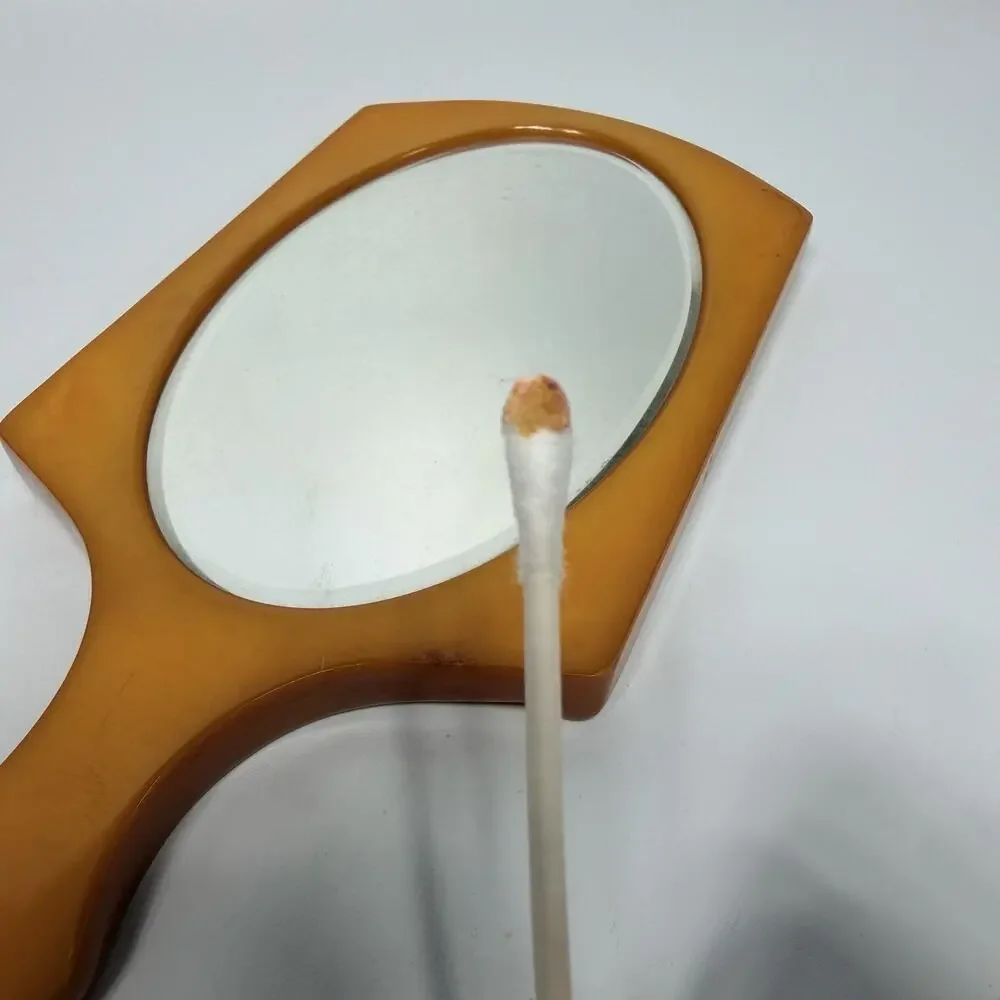 Butterscotch Bakelite Beveled Glass Handheld Vanity Mirror Elizabeth Arden 12